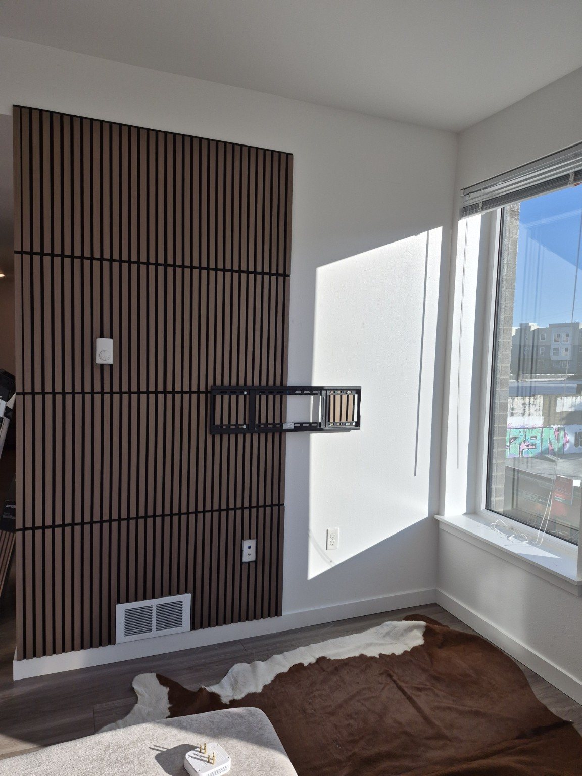 Wood slat accent wall after